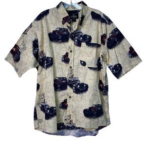 Red Head Shirt Men's Size Large Route 66 Vintage Cars Pocket Button Front Yellow